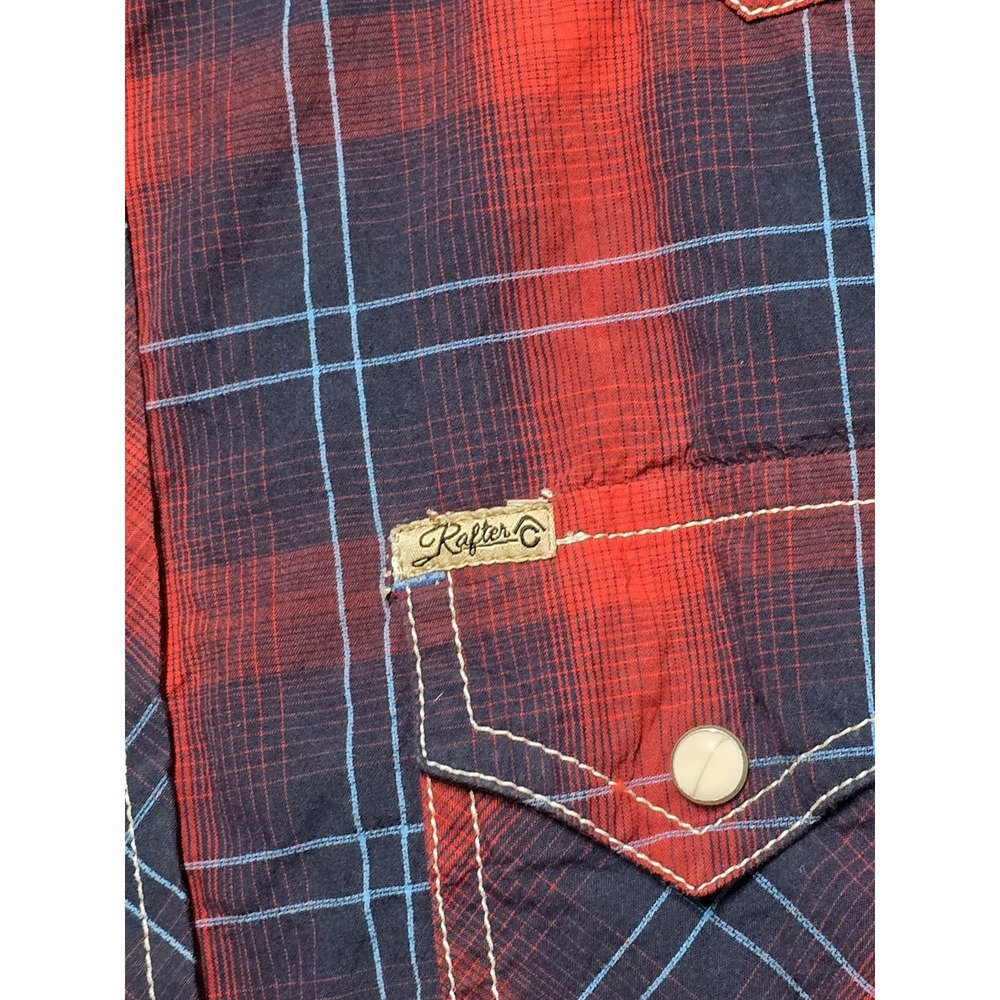Rafter C Shirt Red Pro-Flex Performance Pearl Snap Western Mens L Blue Red Plaid - Picture 7 of 16